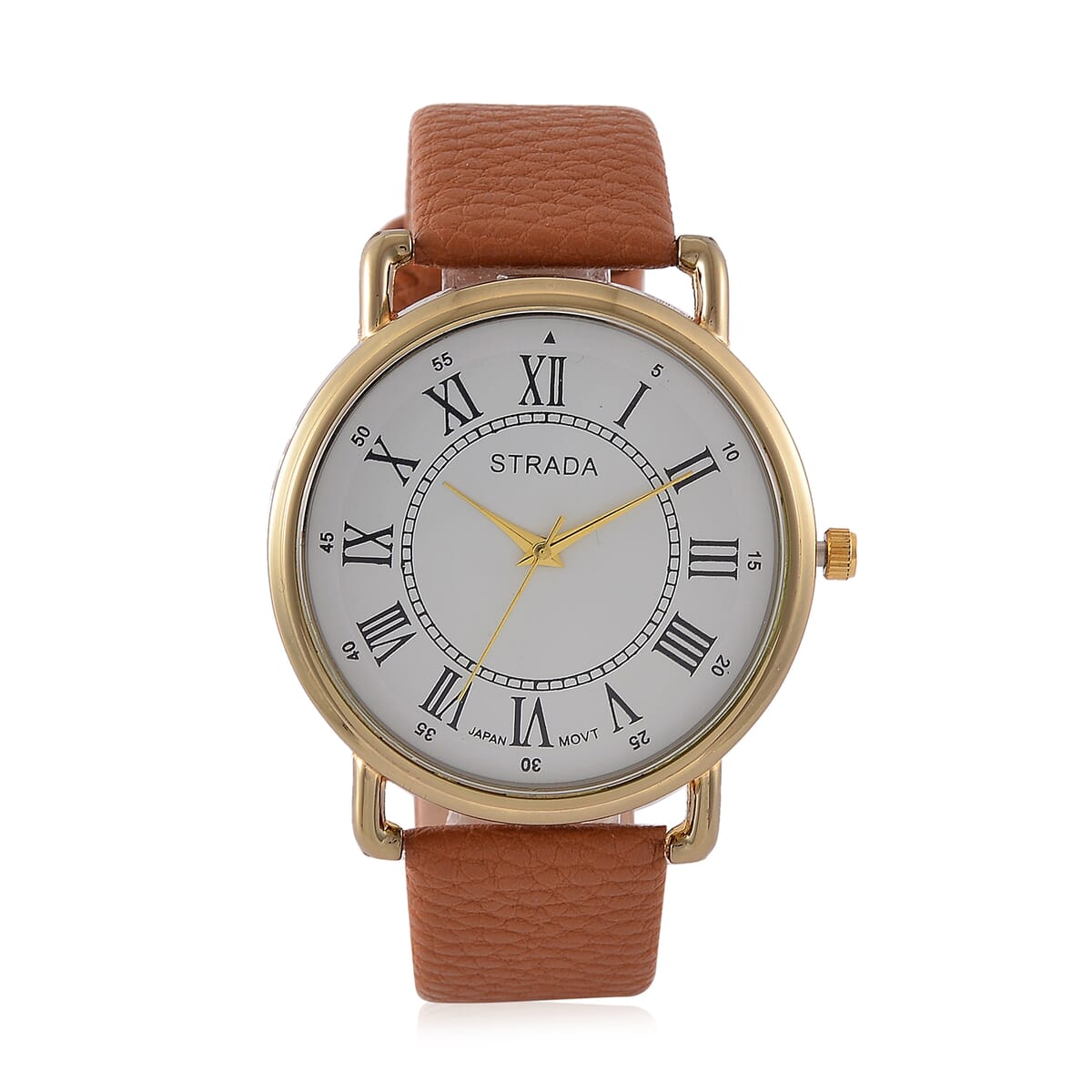 Strada Japanese Movement Watch in Goldtone with Coffee Faux Leather image number 0