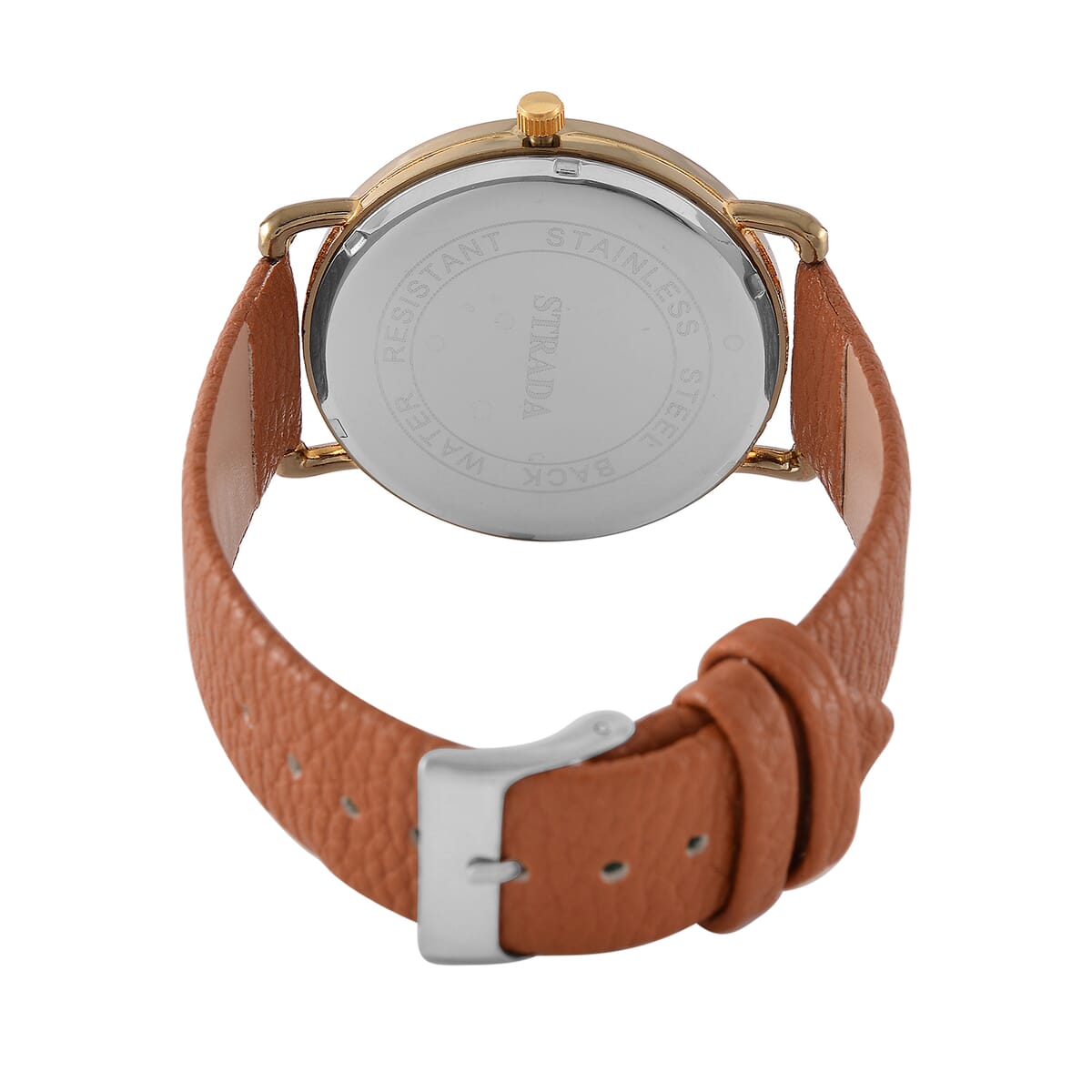 Strada Japanese Movement Watch in Goldtone with Coffee Faux Leather image number 5