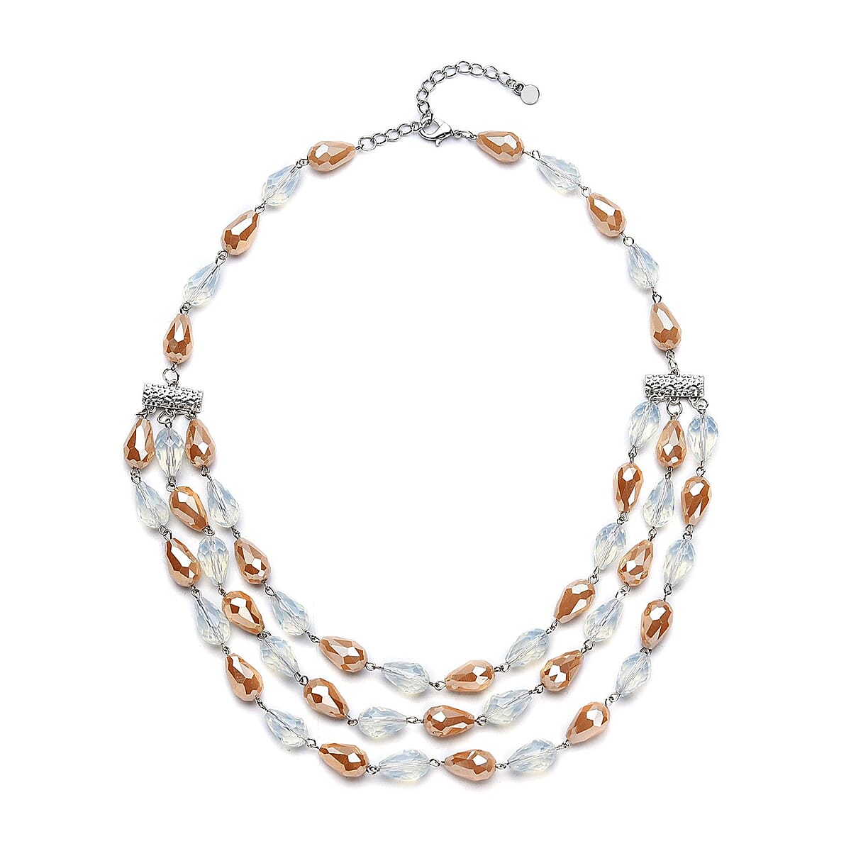 Simulated Opalite and Champagne Glass Beaded Layered Necklace 22-24 Inches in Silvertone image number 0