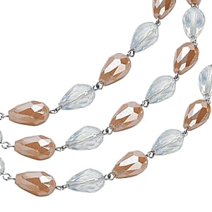 Simulated Opalite and Champagne Glass Beaded Layered Necklace in Silvertone 22-24 Inches