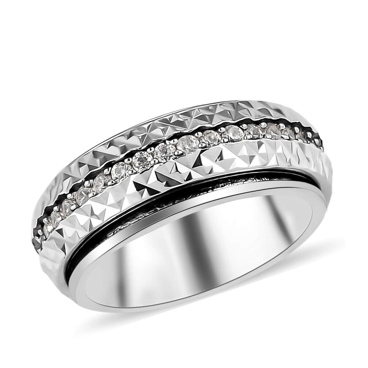 Diamond, Diamond Cut Spinner Band Ring in Platinum Over Sterling Silver (Size 6.0) 0.50 ctw image number 0