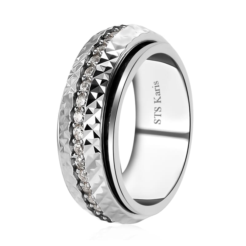 Diamond, Diamond Cut Spinner Band Ring in Platinum Over Sterling Silver (Size 6.0) 0.50 ctw