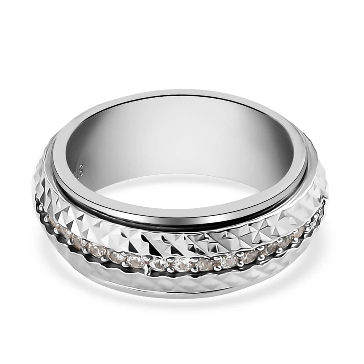 Diamond, Diamond Cut Spinner Band Ring in Platinum Over Sterling Silver (Size 6.0) 0.50 ctw image number 3