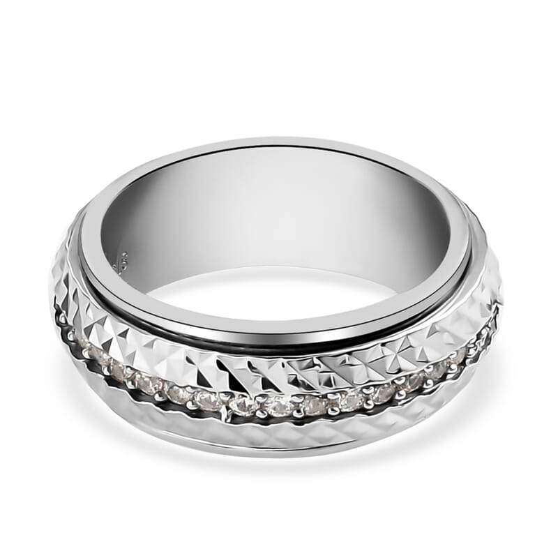 Diamond, Diamond Cut Spinner Band Ring in Platinum Over Sterling Silver (Size 6.0) 0.50 ctw