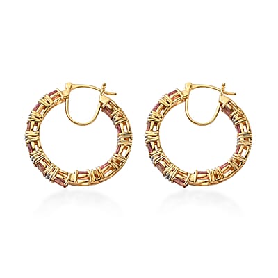 Morro Redondo Pink Tourmaline and White Zircon Inside Out Hoop Earrings in Vermeil Yellow Gold Over Sterling Silver 5.15 ctw