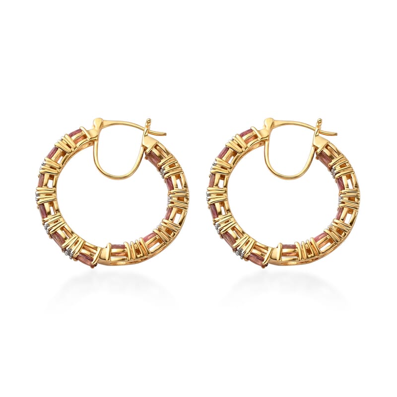 Morro Redondo Pink Tourmaline and White Zircon Inside Out Hoop Earrings in Vermeil Yellow Gold Over Sterling Silver 5.15 ctw