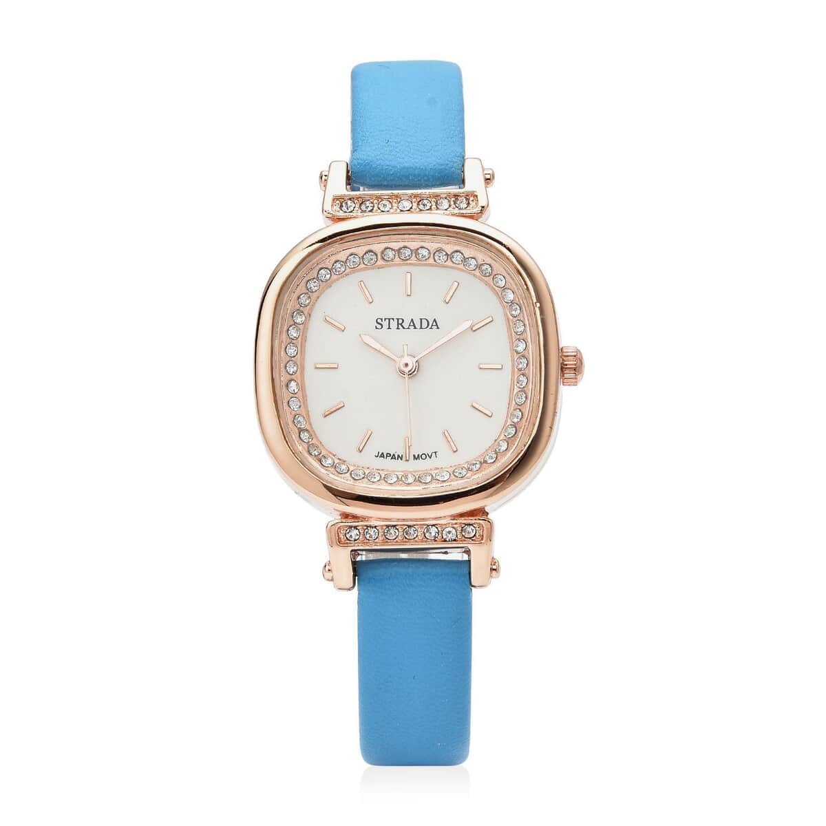 Strada Austrian Crystal Japanese Movement Watch with Blue Faux Leather Strap (27.18mm) (5.25-7 Inches) image number 0