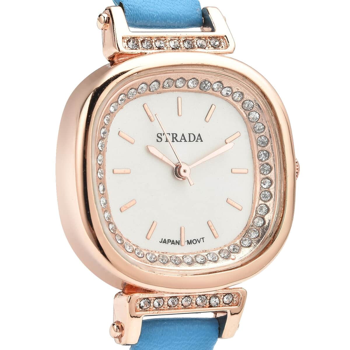 STRADA Austrian Crystal Japanese Movement Watch with Blue Faux Leather Strap (27.18mm) (5.25-7 Inches) image number 3