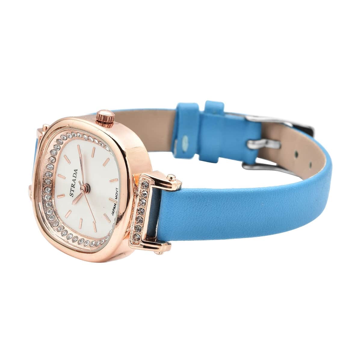 STRADA Austrian Crystal Japanese Movement Watch with Blue Faux Leather Strap (27.18mm) (5.25-7 Inches) image number 4