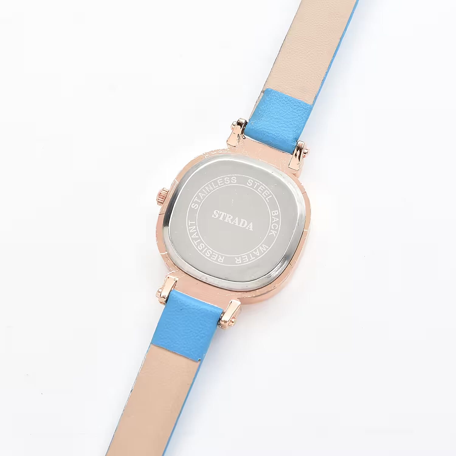 Strada Austrian Crystal Japanese Movement Watch with Blue Faux Leather Strap (27.18mm) (5.25-7 Inches)
