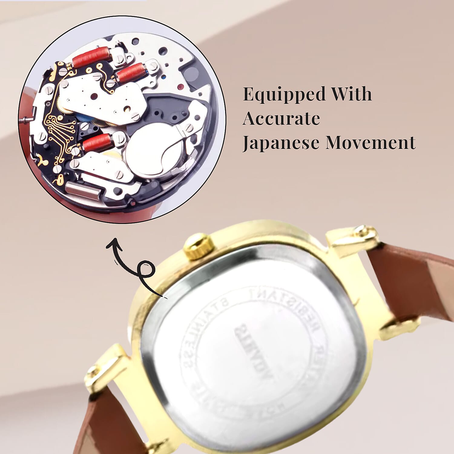 STRADA Crystal Japanese Movement Wrist Watch with Brown Faux Leather Strap Gifts - Picture 6 of 9
