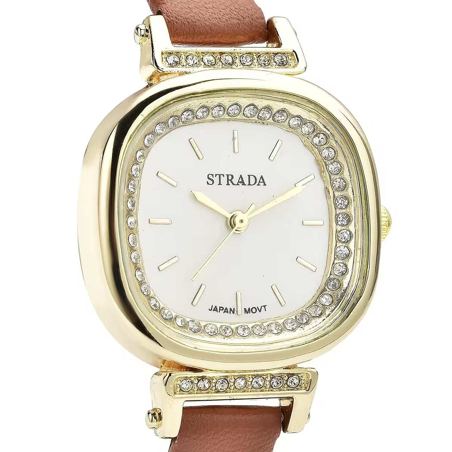 STRADA Crystal Japanese Movement Wrist Watch with Brown Faux Leather Strap Gifts - Picture 8 of 9