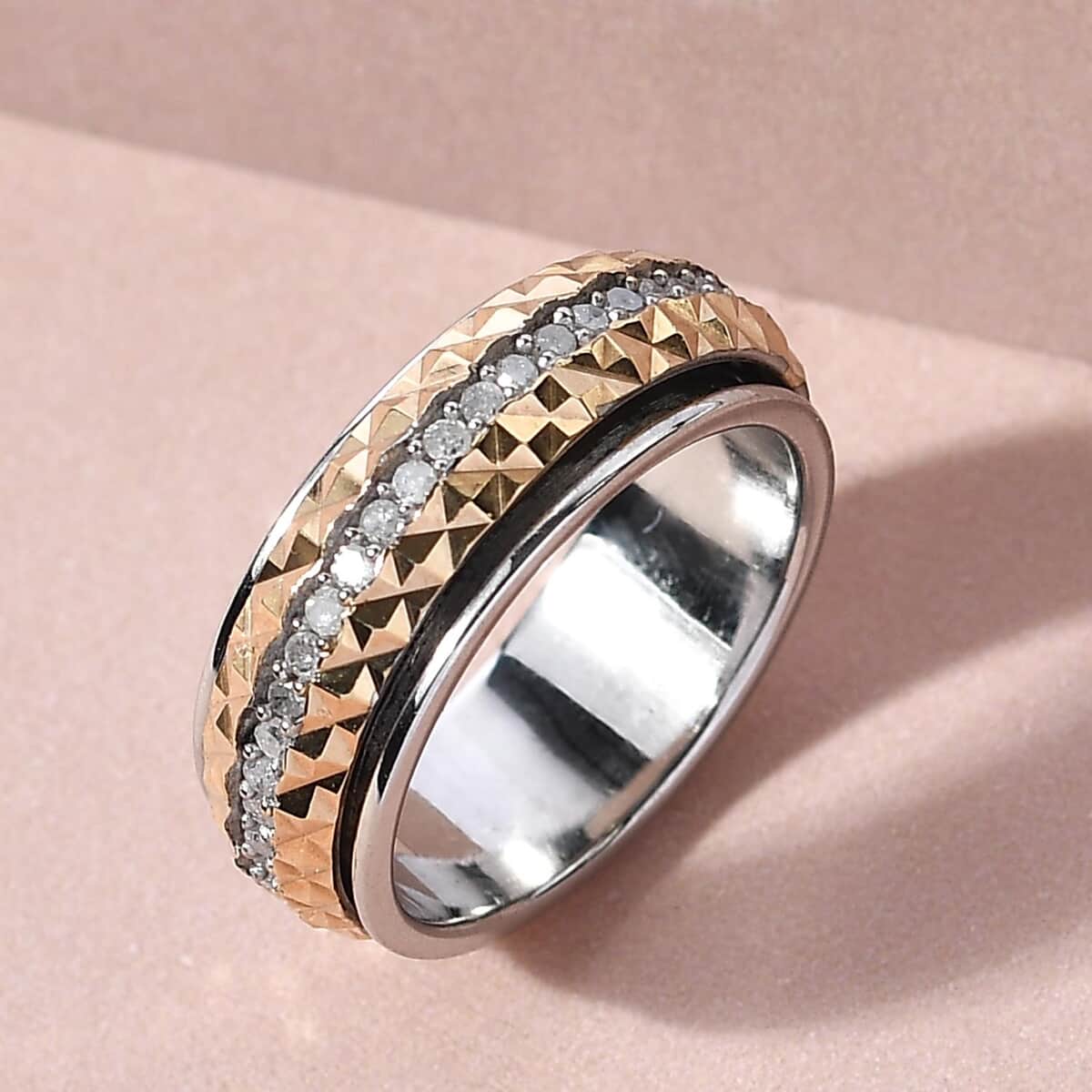 Diamond, Diamond-Cut Spinner Band Ring in Vermeil Yellow Gold and Platinum Over Sterling Silver (Size 5.0) 0.50 ctw image number 1