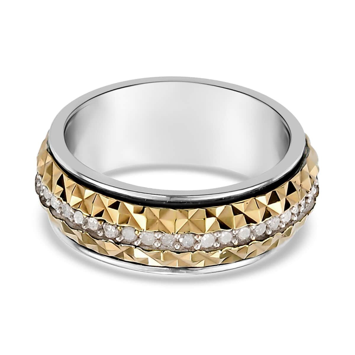 Diamond, Diamond-Cut Spinner Band Ring in Vermeil Yellow Gold and Platinum Over Sterling Silver (Size 5.0) 0.50 ctw image number 4