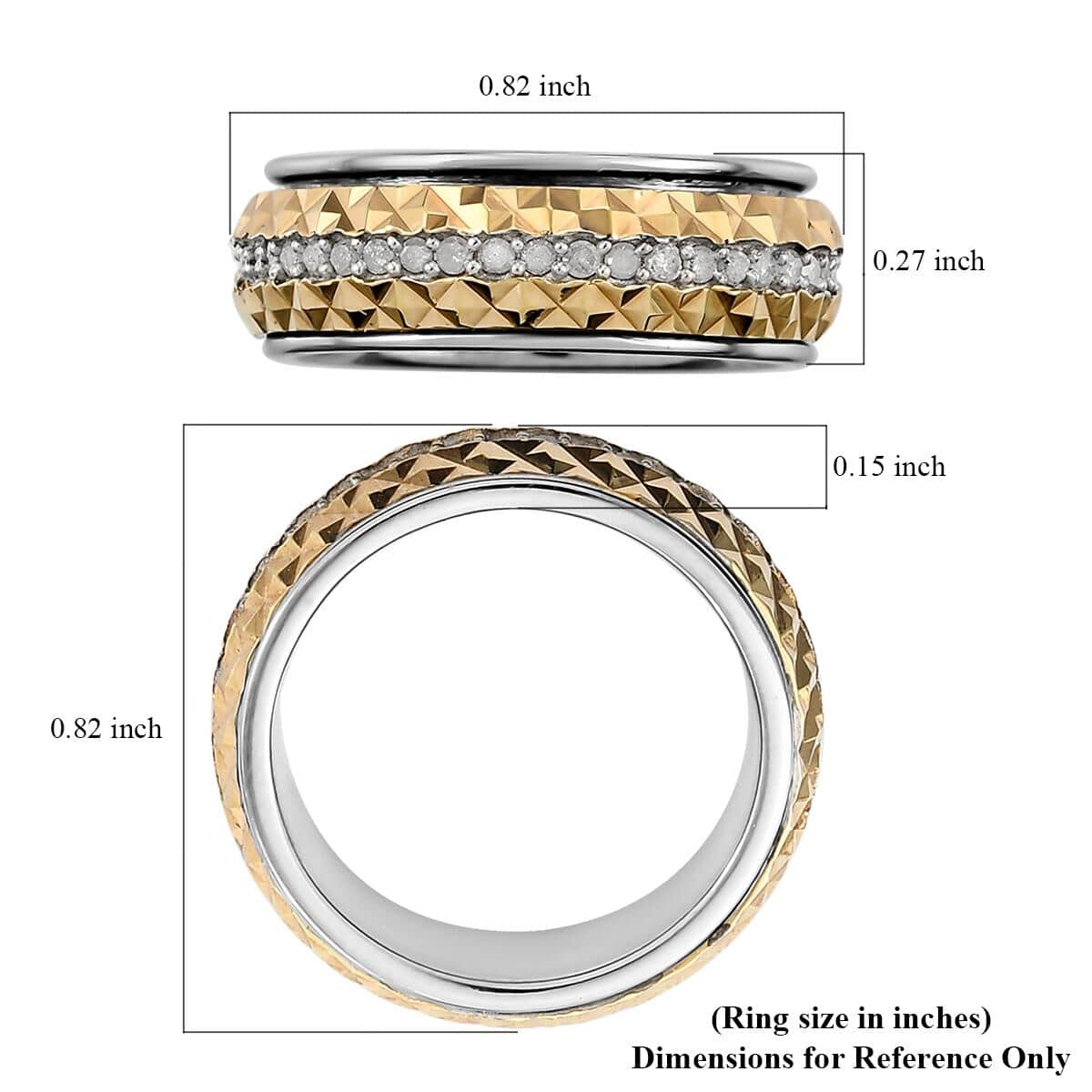 Diamond, Diamond-Cut Spinner Band Ring in Vermeil Yellow Gold and Platinum Over Sterling Silver (Size 5.0) 0.50 ctw image number 5