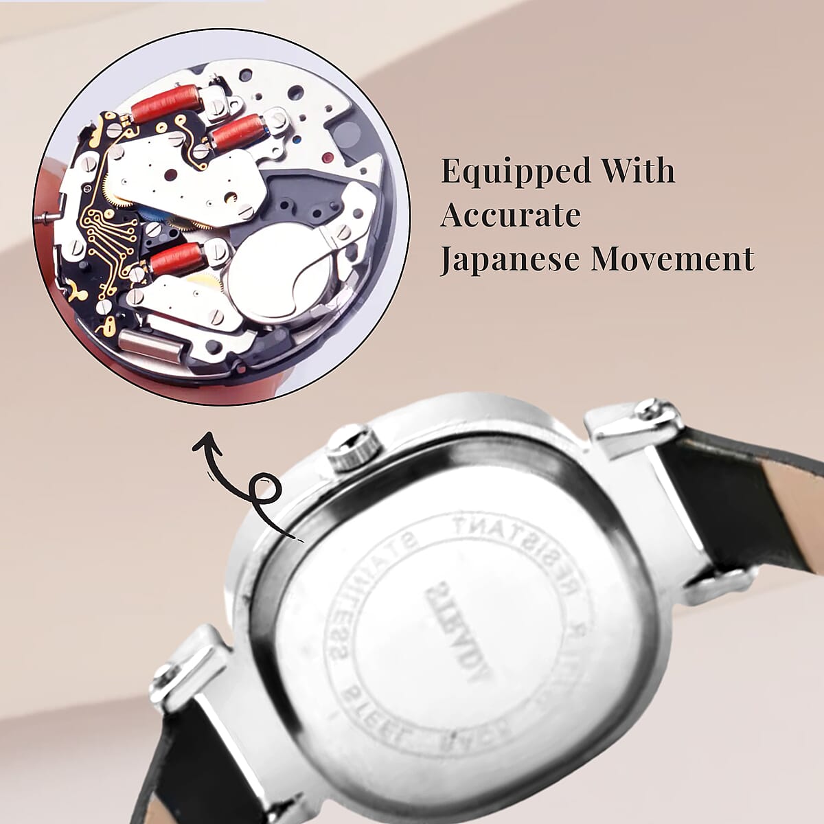 Strada Austrian Crystal Japanese Movement Watch with Black Faux Leather Strap (27.18mm) (5.25-7 Inches) image number 5