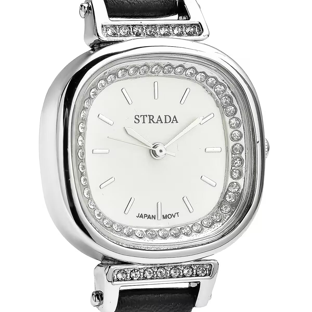 Strada Austrian Crystal Japanese Movement Watch with Black Faux Leather Strap (27.18mm) (5.25-7 Inches) image number 7