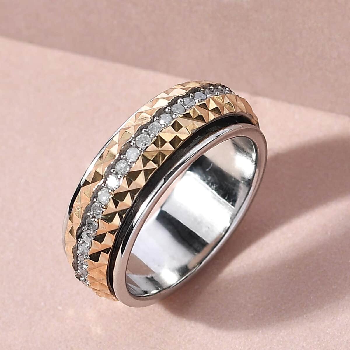 Diamond, Diamond-Cut Spinner Band Ring in Vermeil Yellow Gold and Platinum Over Sterling Silver (Size 6.0) 0.50 ctw image number 1