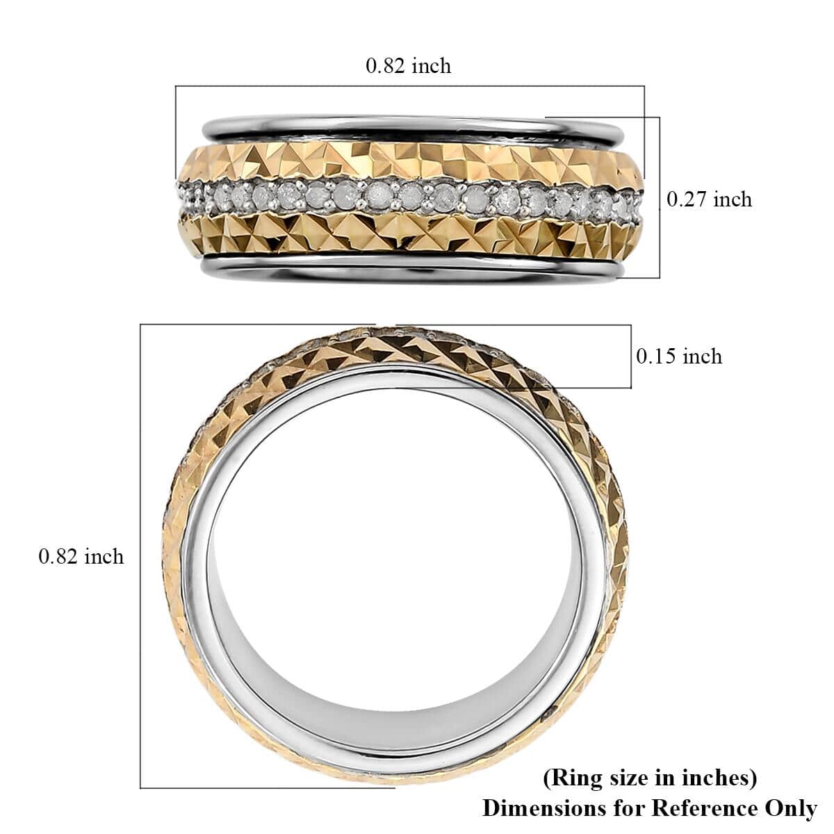 Diamond, Diamond-Cut Spinner Band Ring in Vermeil Yellow Gold and Platinum Over Sterling Silver (Size 6.0) 0.50 ctw image number 5