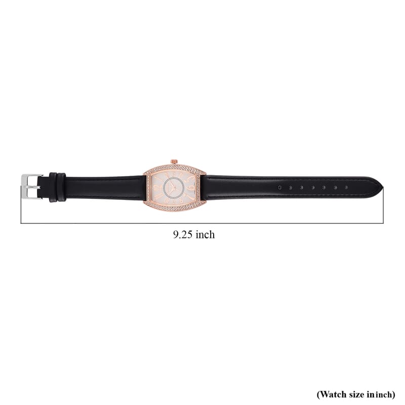 Strada Austrian Crystal Japanese Movement Watch with Black Faux Leather Strap (39.8x33.7mm)