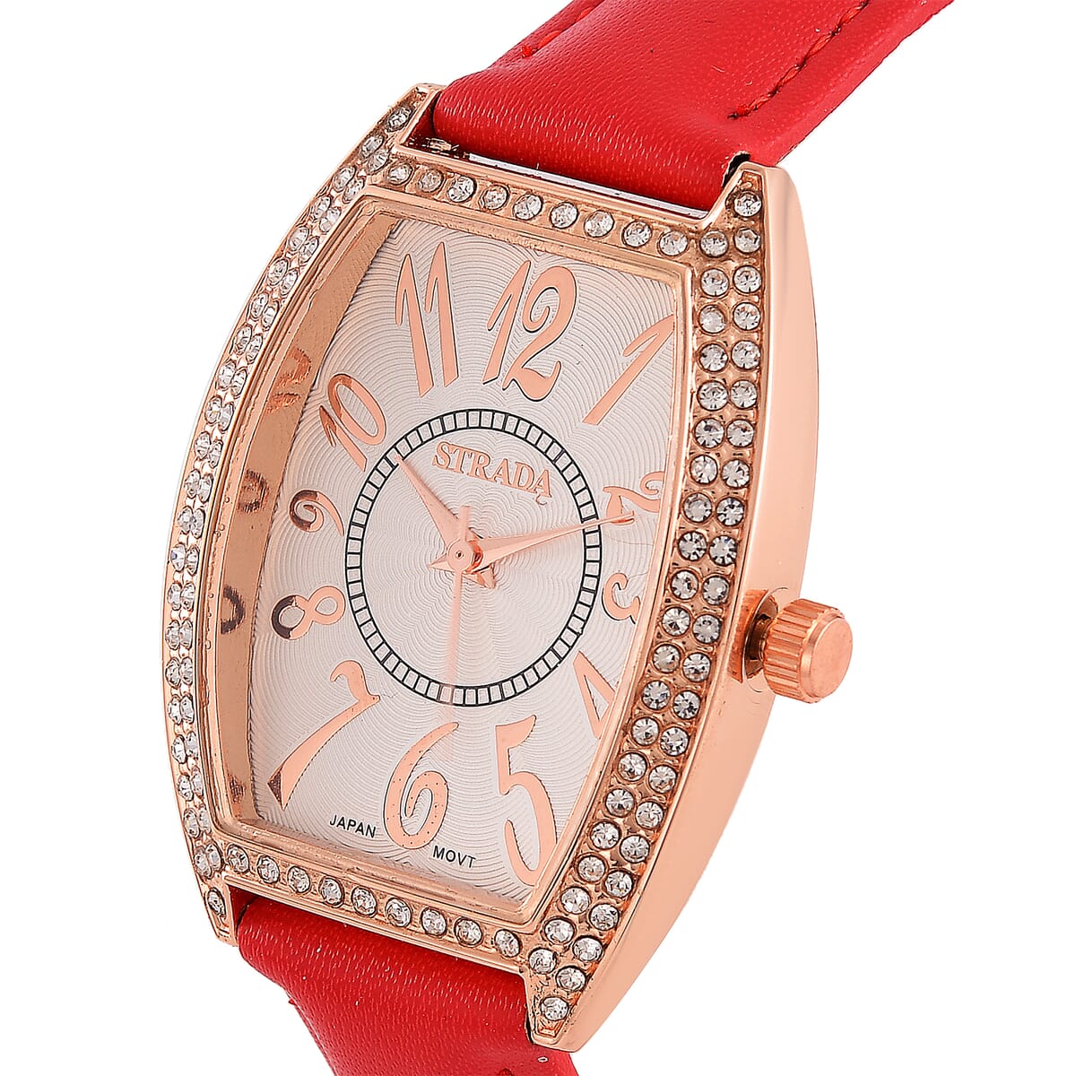 Strada Austrian Crystal Japanese Movement Watch with Red Faux Leather Strap (39.8x33.7mm) image number 2