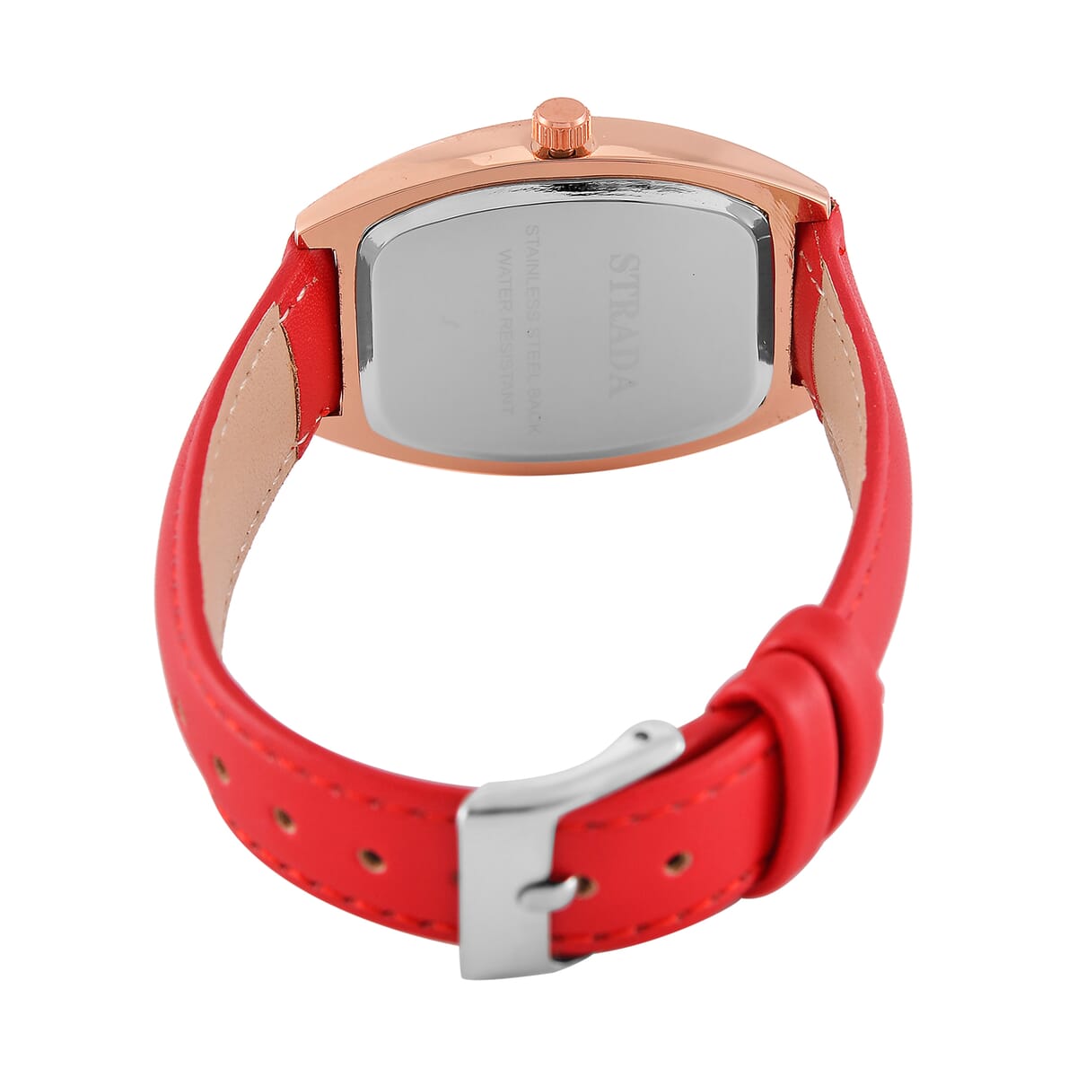 Strada Austrian Crystal Japanese Movement Watch with Red Faux Leather Strap (39.8x33.7mm) image number 5