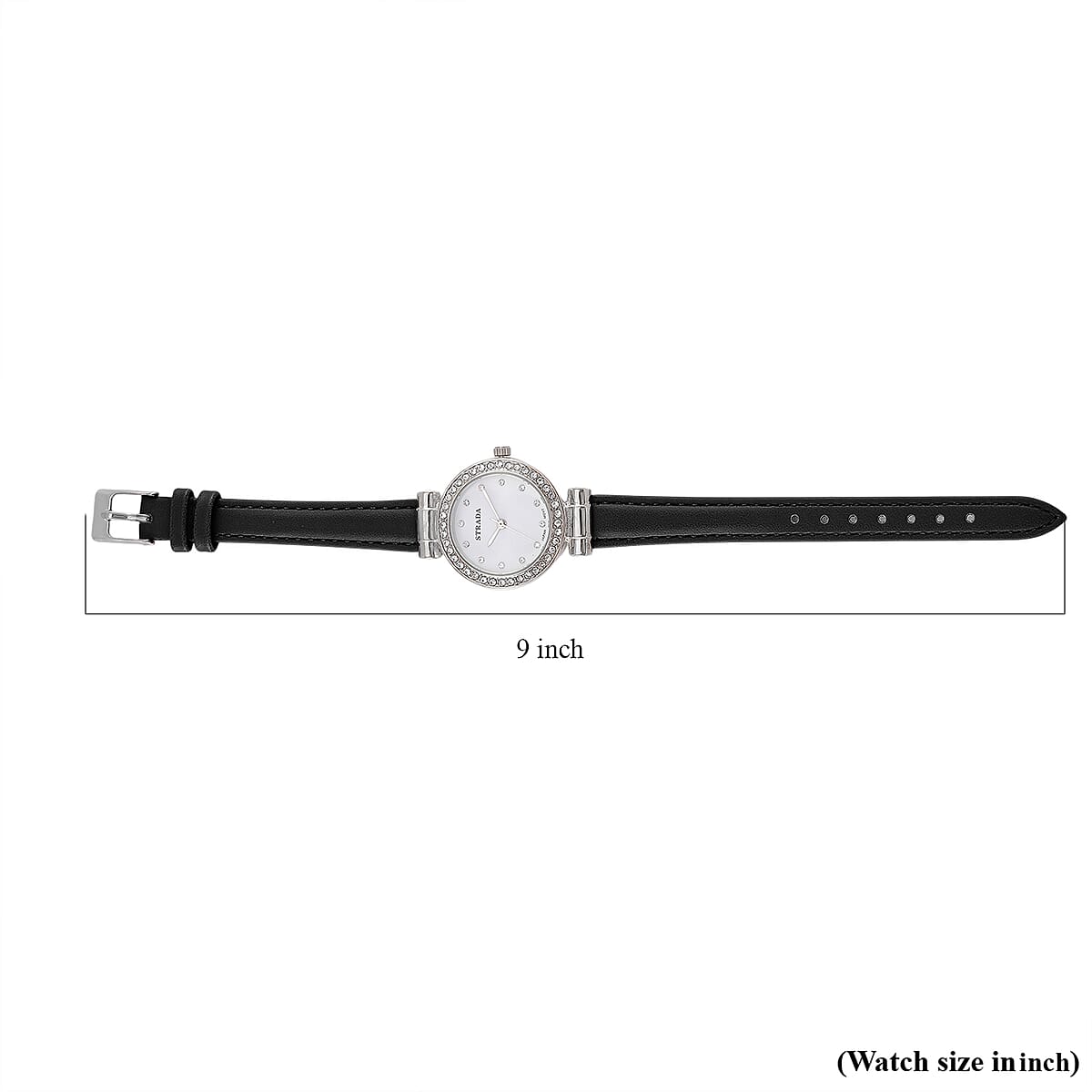 Strada Austrian Crystal Japanese Movement Watch with Black Faux Leather Strap image number 7