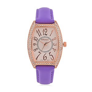 Strada Austrian Crystal Japanese Movement Watch with Purple Faux Leather Strap (39.8x33.7mm)