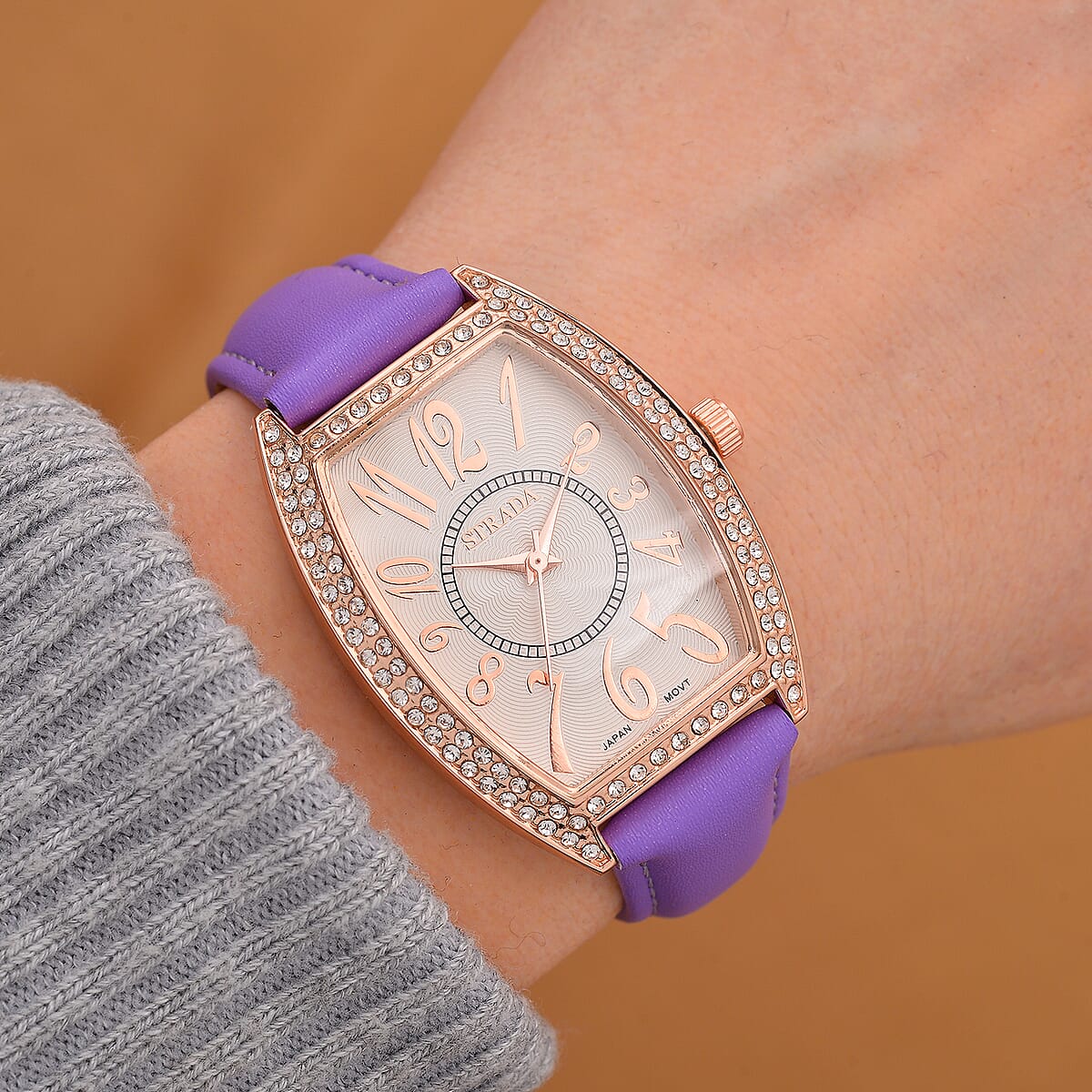 Strada Austrian Crystal Japanese Movement Watch with Purple Faux Leather Strap (39.8x33.7mm) image number 1