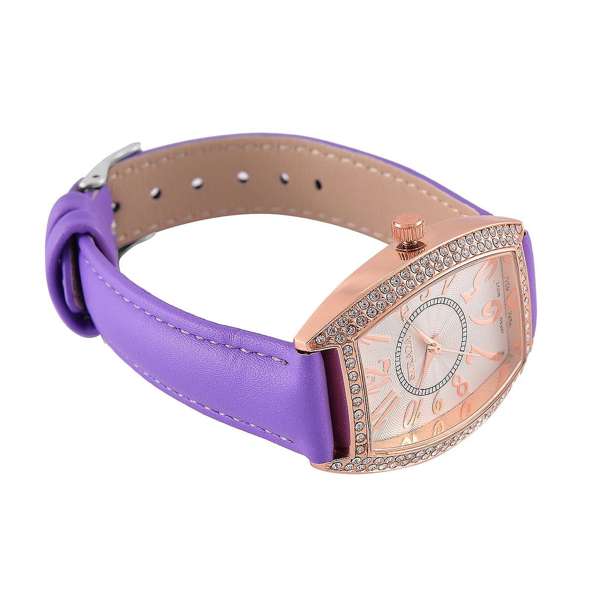 Strada Austrian Crystal Japanese Movement Watch with Purple Faux Leather Strap (39.8x33.7mm) image number 4