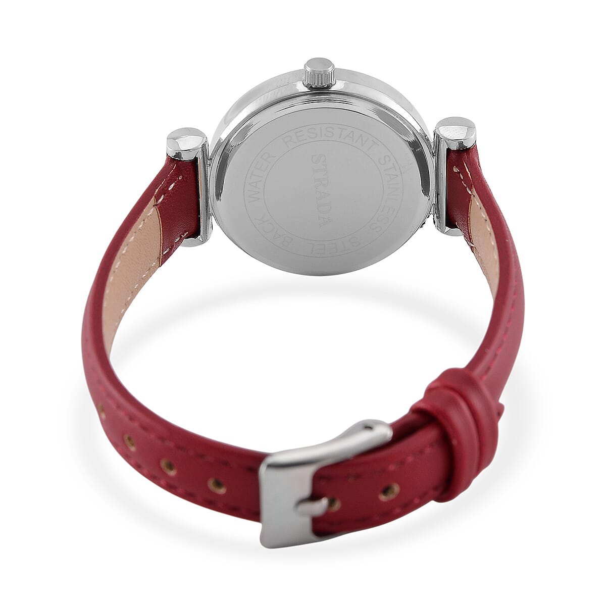 Strada Austrian Crystal Japanese Movement Watch with Wine Red Faux Leather Strap image number 5