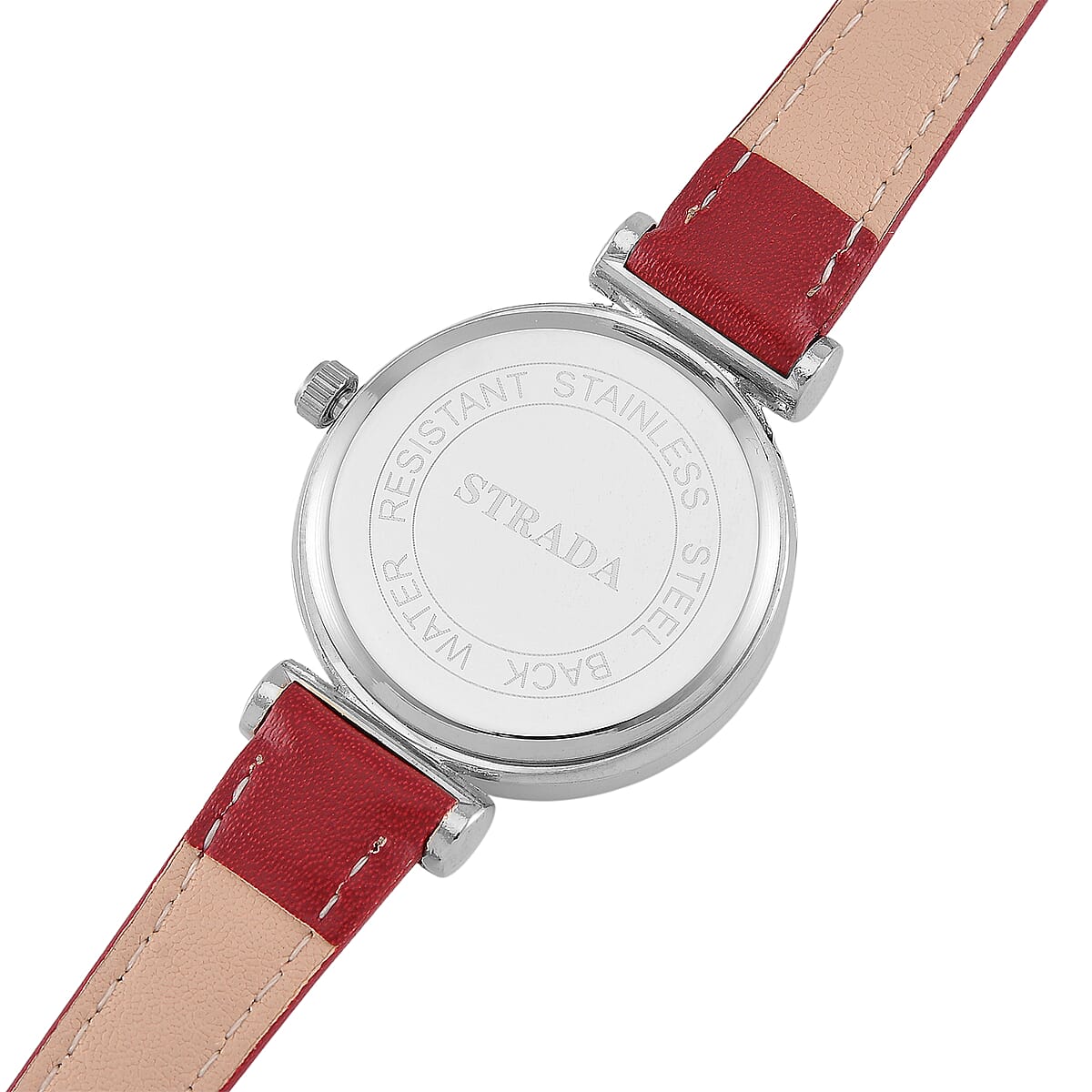 Strada Austrian Crystal Japanese Movement Watch with Wine Red Faux Leather Strap image number 6