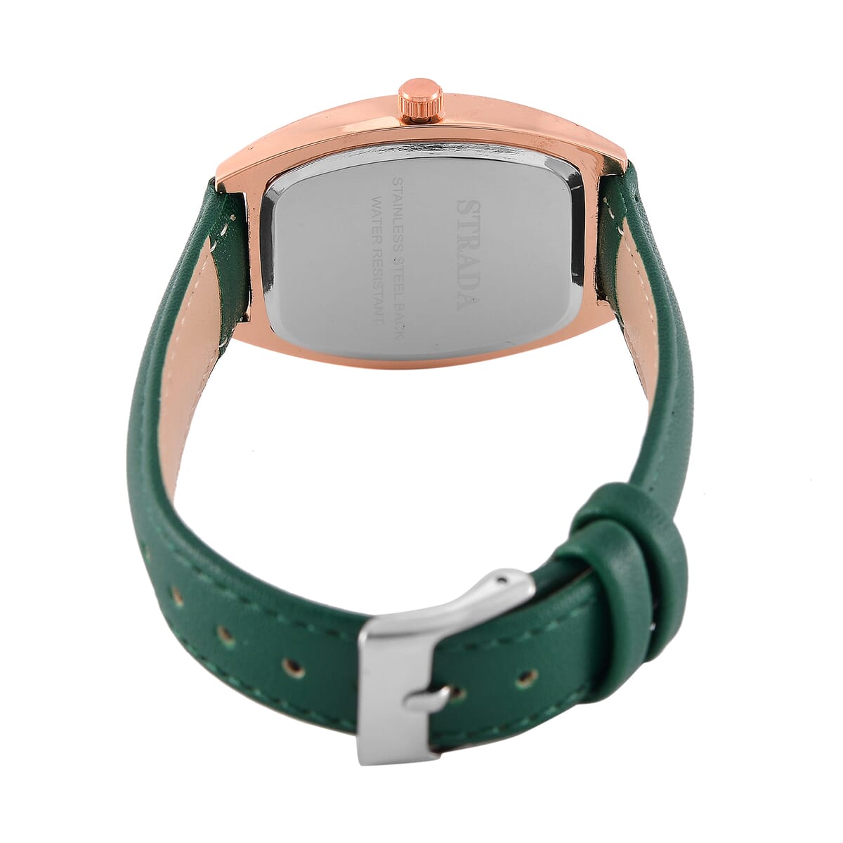 Strada Austrian Crystal Japanese Movement Watch with Green Faux Leather Strap image number 5