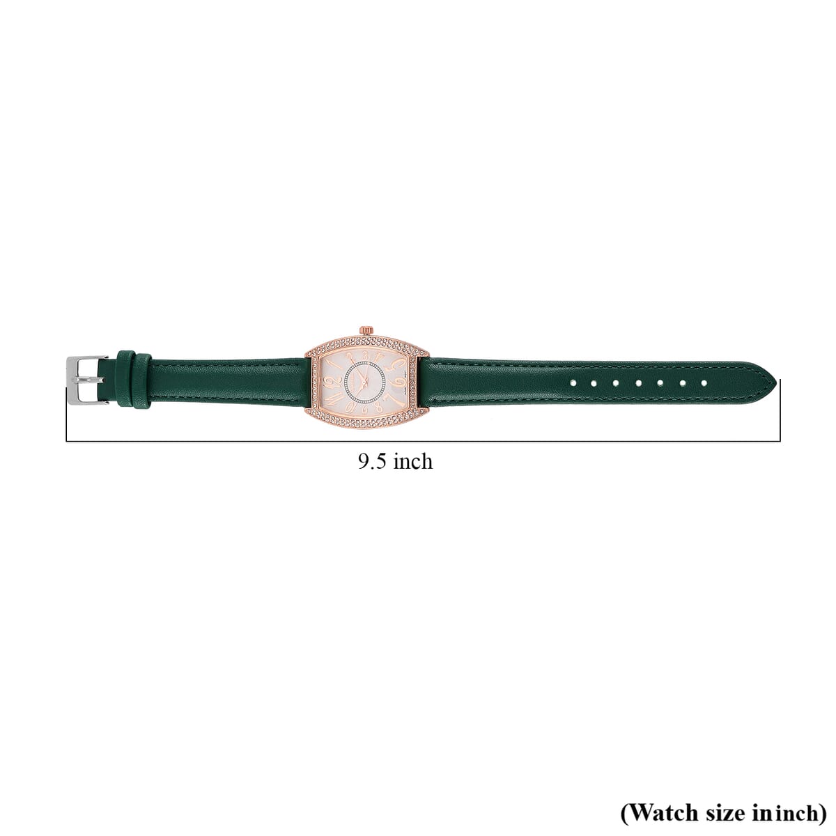 Strada Austrian Crystal Japanese Movement Watch with Green Faux Leather Strap image number 6
