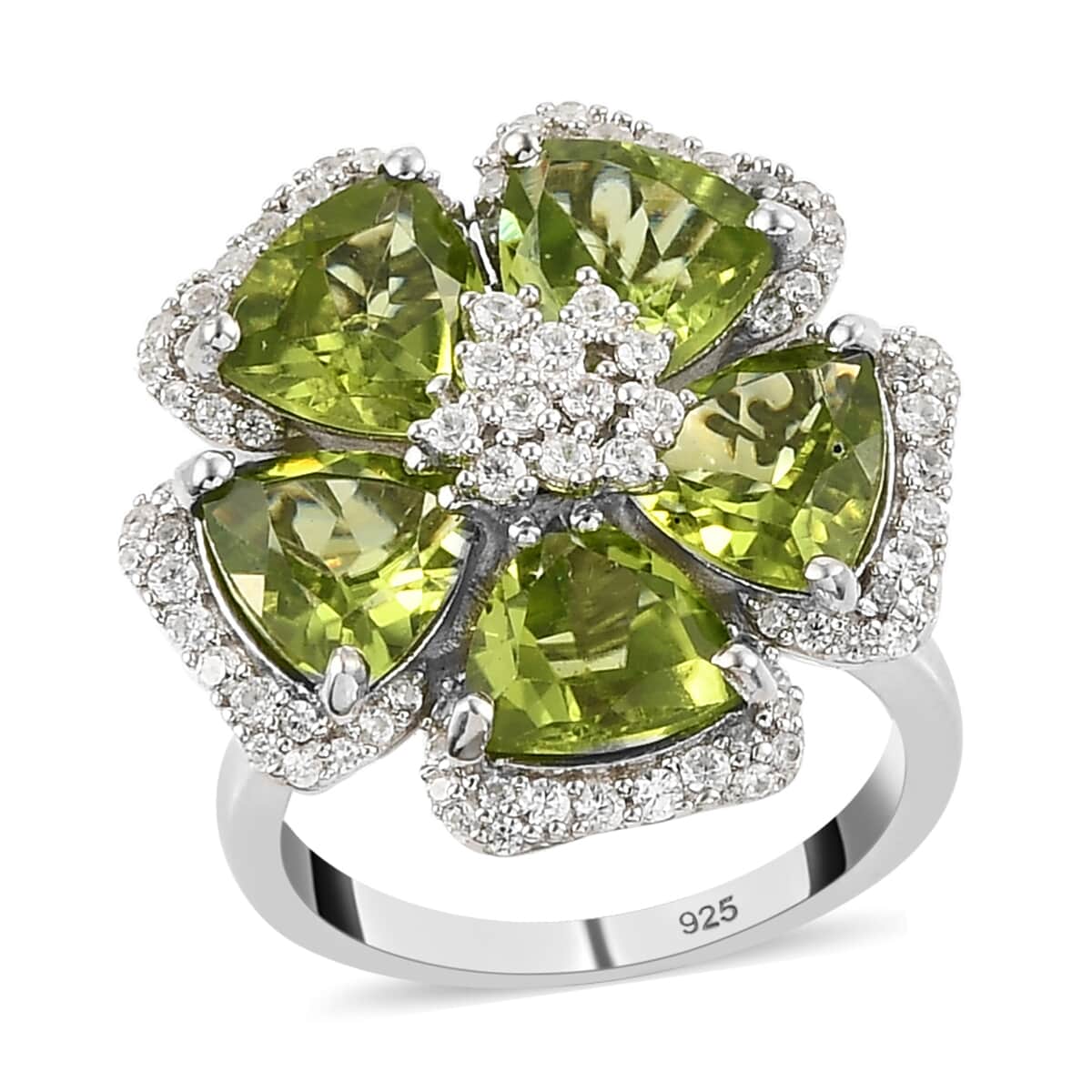 GP ITALIAN GARDEN COLLECTION Peridot and Natural White Zircon Floral Ring in Platinum Over Sterling Silver (Size 6.0) 6.65 ctw image number 0