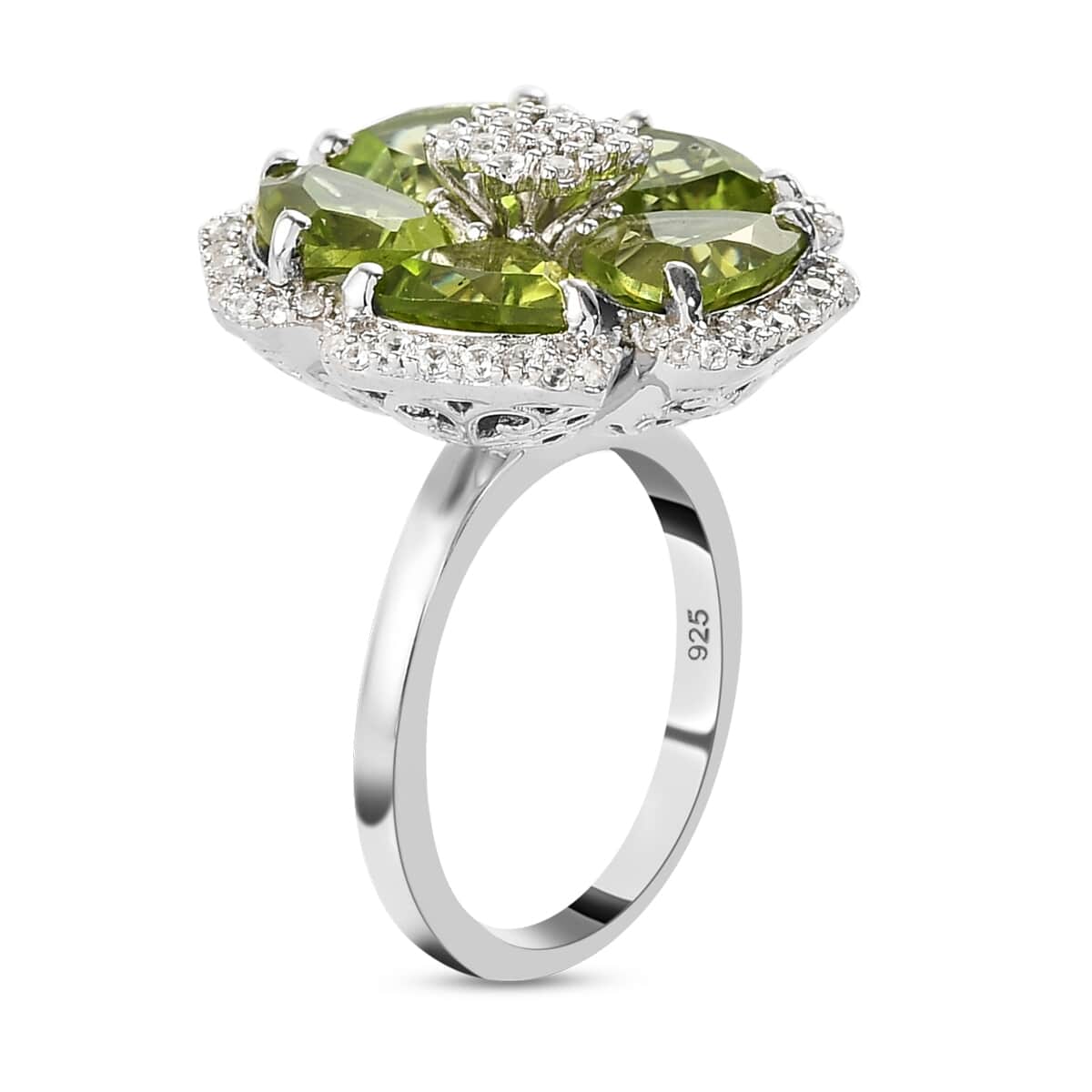 GP ITALIAN GARDEN COLLECTION Peridot and Natural White Zircon Floral Ring in Platinum Over Sterling Silver (Size 6.0) 6.65 ctw image number 3