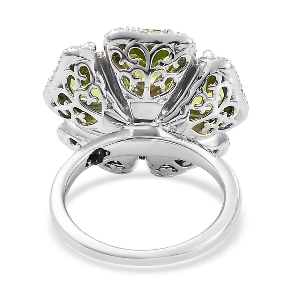 GP ITALIAN GARDEN COLLECTION Peridot and Natural White Zircon Floral Ring in Platinum Over Sterling Silver (Size 6.0) 6.65 ctw image number 4