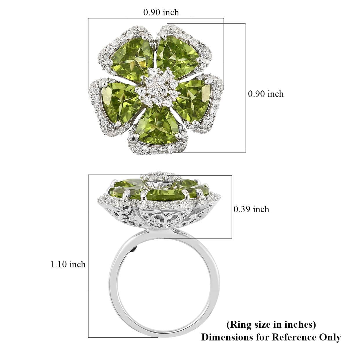 GP ITALIAN GARDEN COLLECTION Peridot and Natural White Zircon Floral Ring in Platinum Over Sterling Silver (Size 6.0) 6.65 ctw image number 5