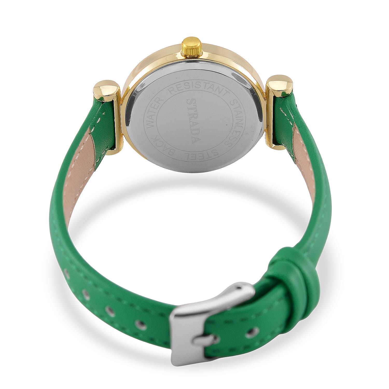 Strada Austrian Crystal Japanese Movement Watch with Light Green Faux Leather Strap