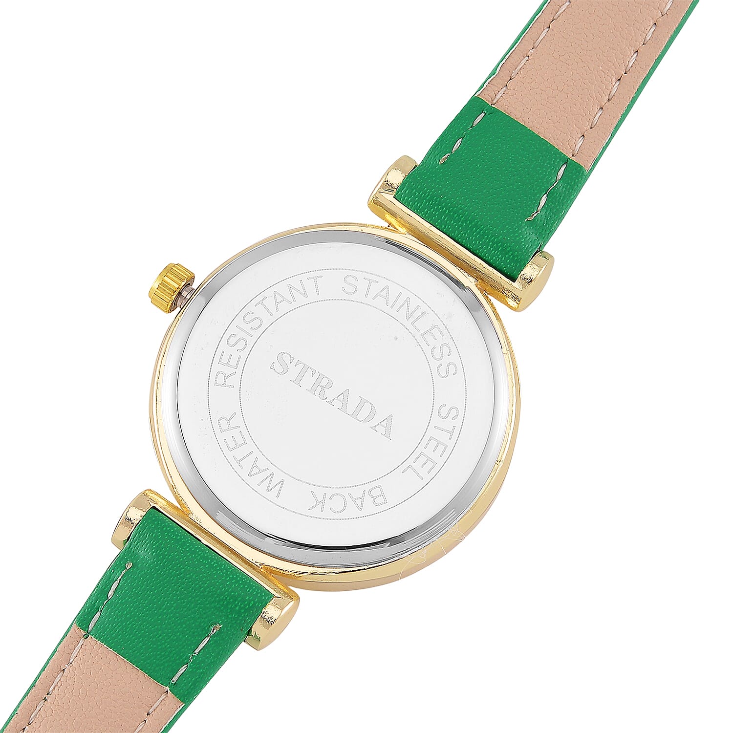 Strada Austrian Crystal Japanese Movement Watch with Light Green Faux Leather Strap