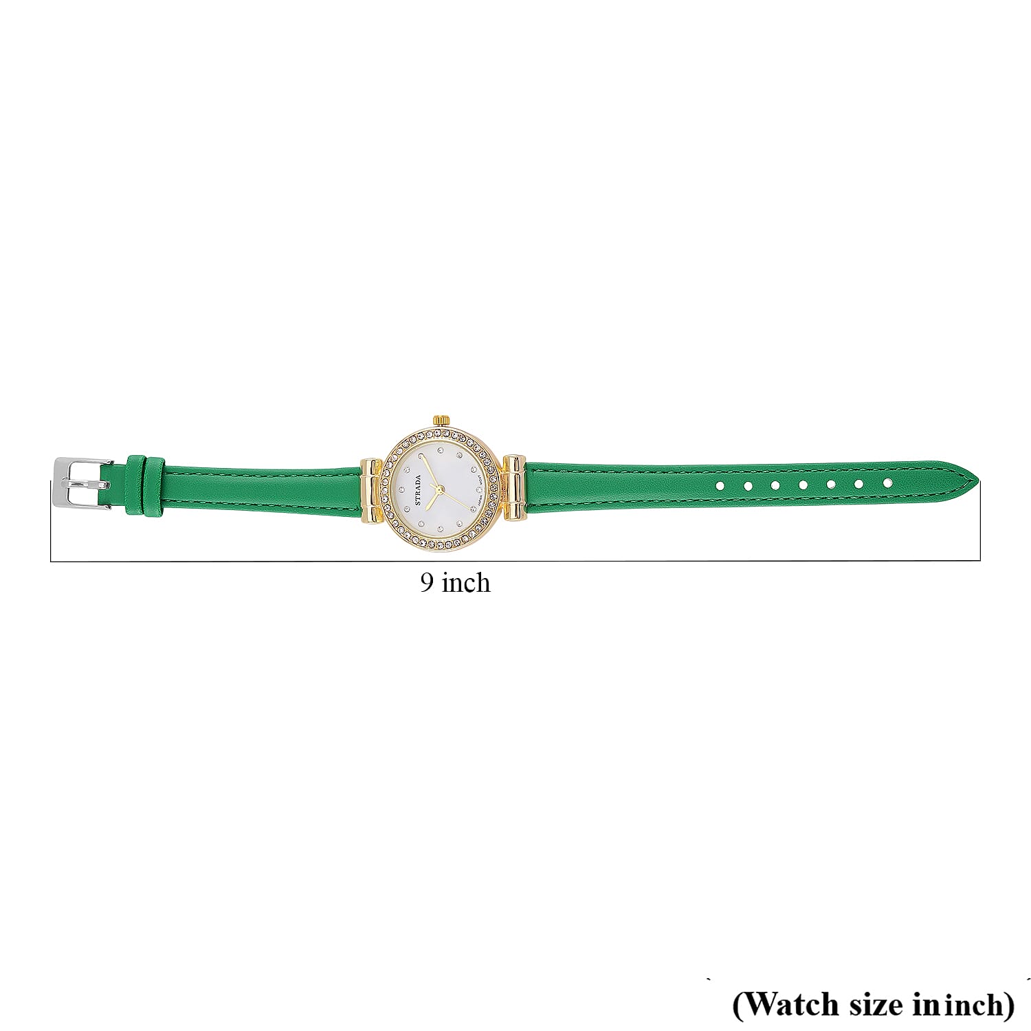 Strada Austrian Crystal Japanese Movement Watch with Light Green Faux Leather Strap