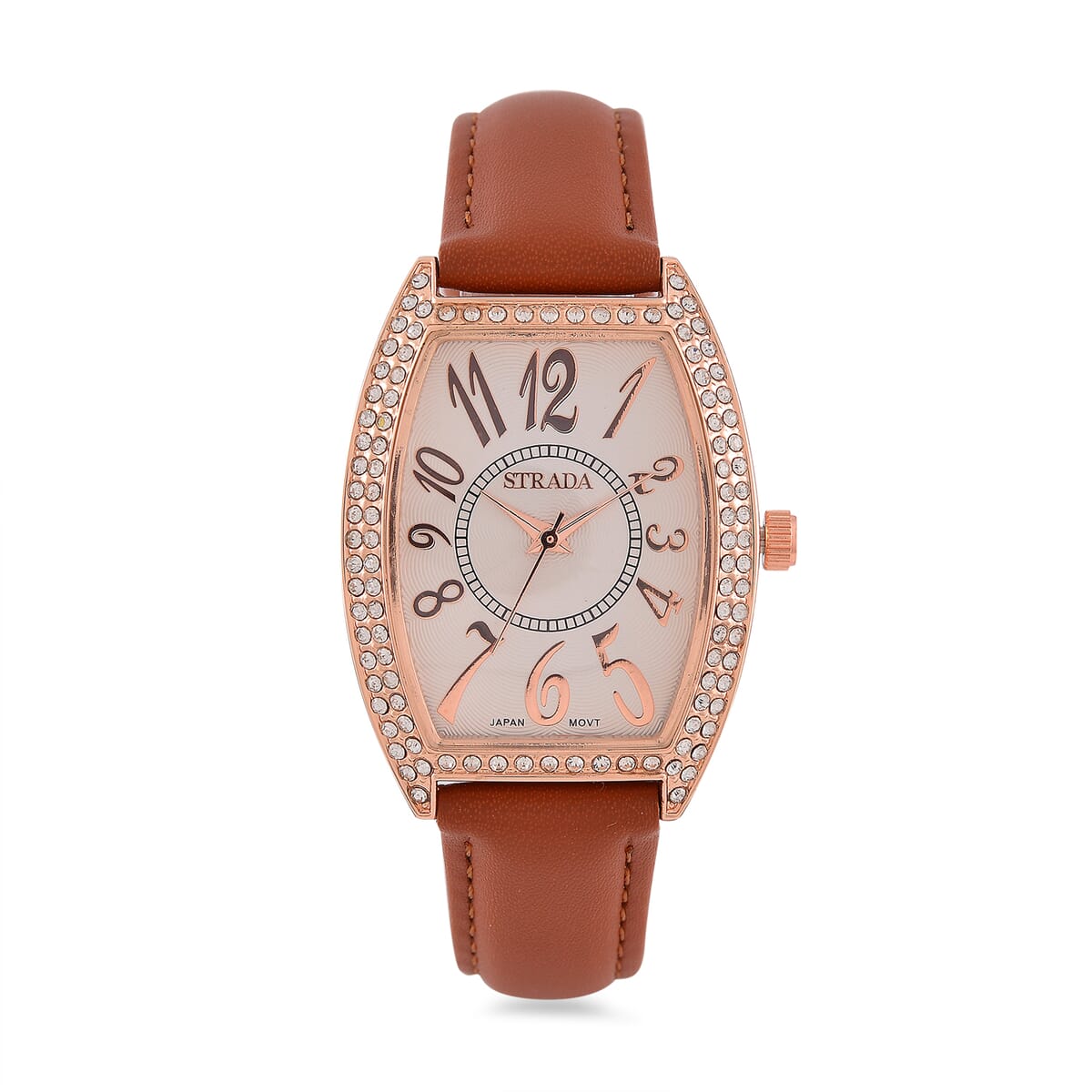 Strada Austrian Crystal Japanese Movement Watch with Brown Faux Leather Strap (39.8x33.7mm) image number 0