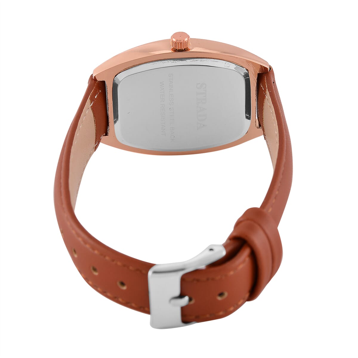Strada Austrian Crystal Japanese Movement Watch with Brown Faux Leather Strap (39.8x33.7mm) image number 5