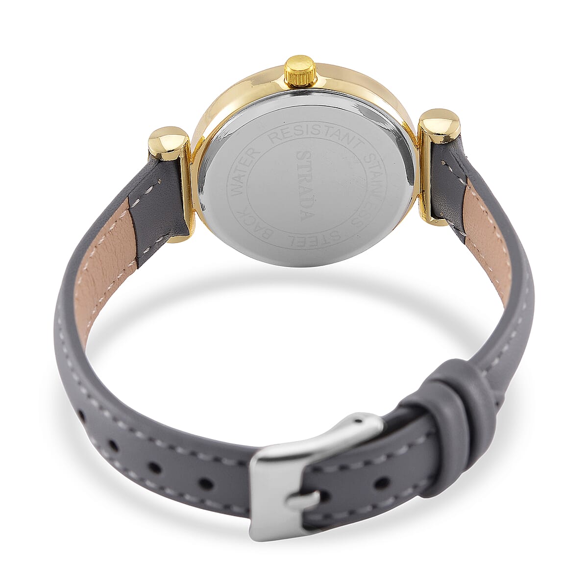 Strada Austrian Crystal Japanese Movement Watch with Gray Faux Leather Strap image number 5
