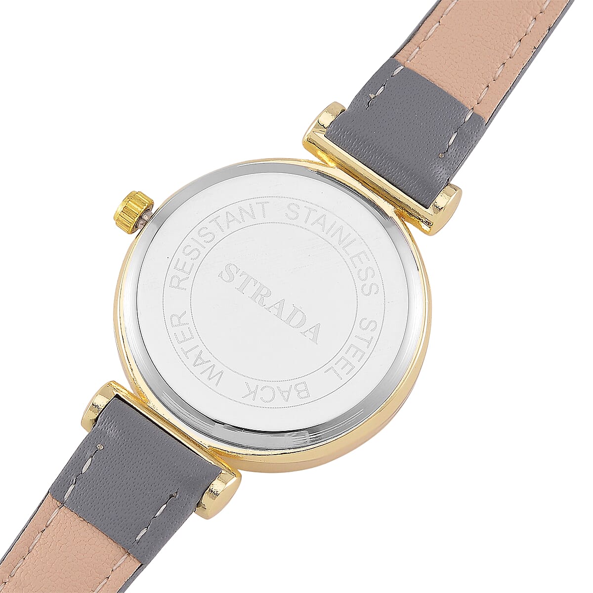 Strada Austrian Crystal Japanese Movement Watch with Gray Faux Leather Strap image number 6