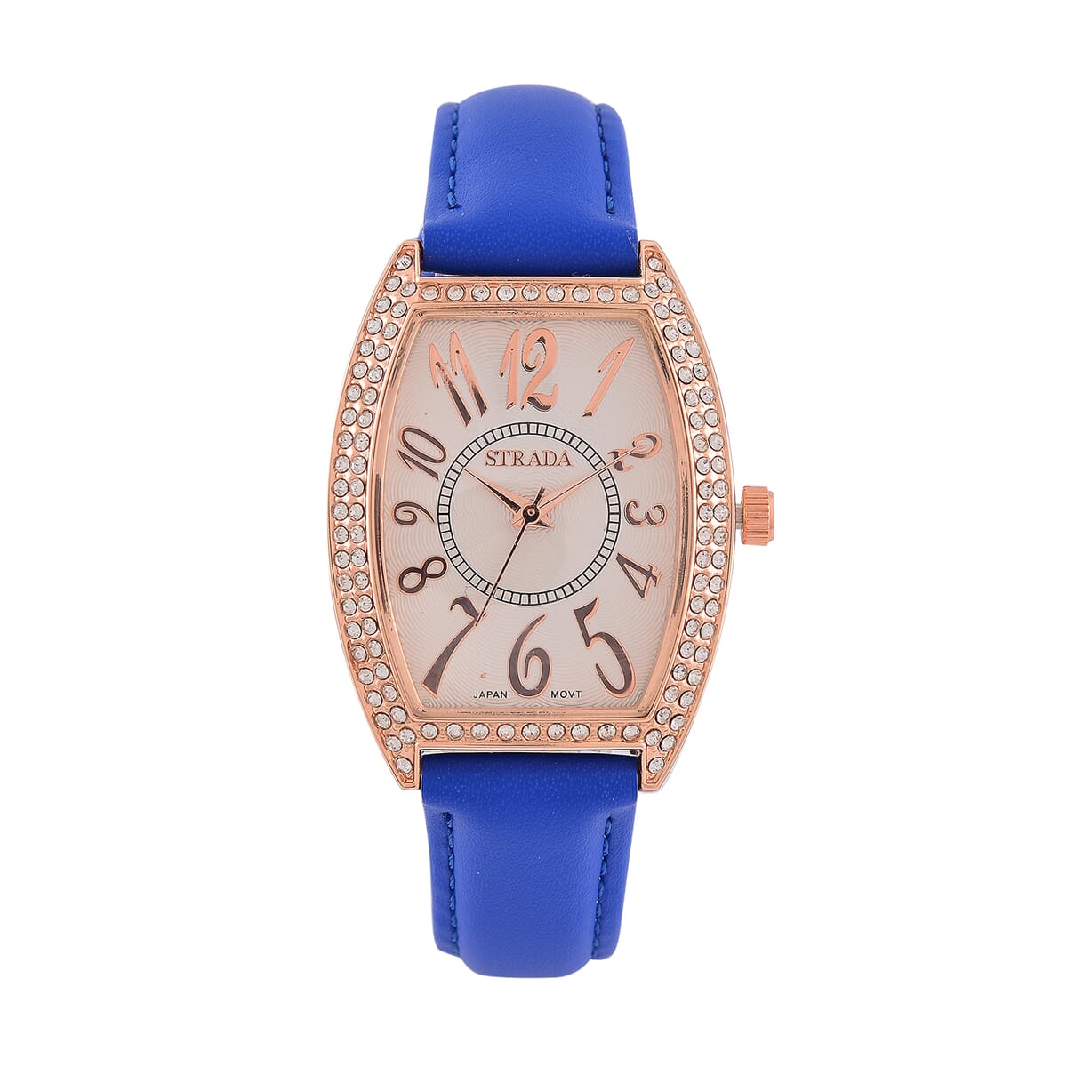 Strada Austrian Crystal Japanese Movement Watch with Blue Faux Leather Strap (39.8x33.7mm) image number 0