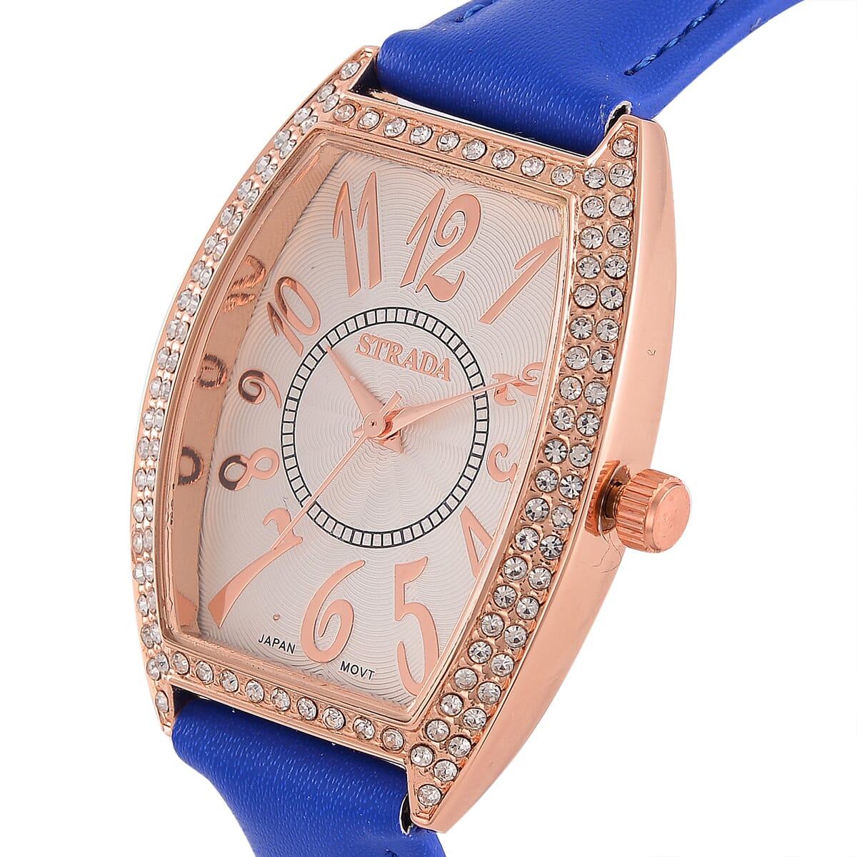 Strada Austrian Crystal Japanese Movement Watch with Blue Faux Leather Strap (39.8x33.7mm) image number 2
