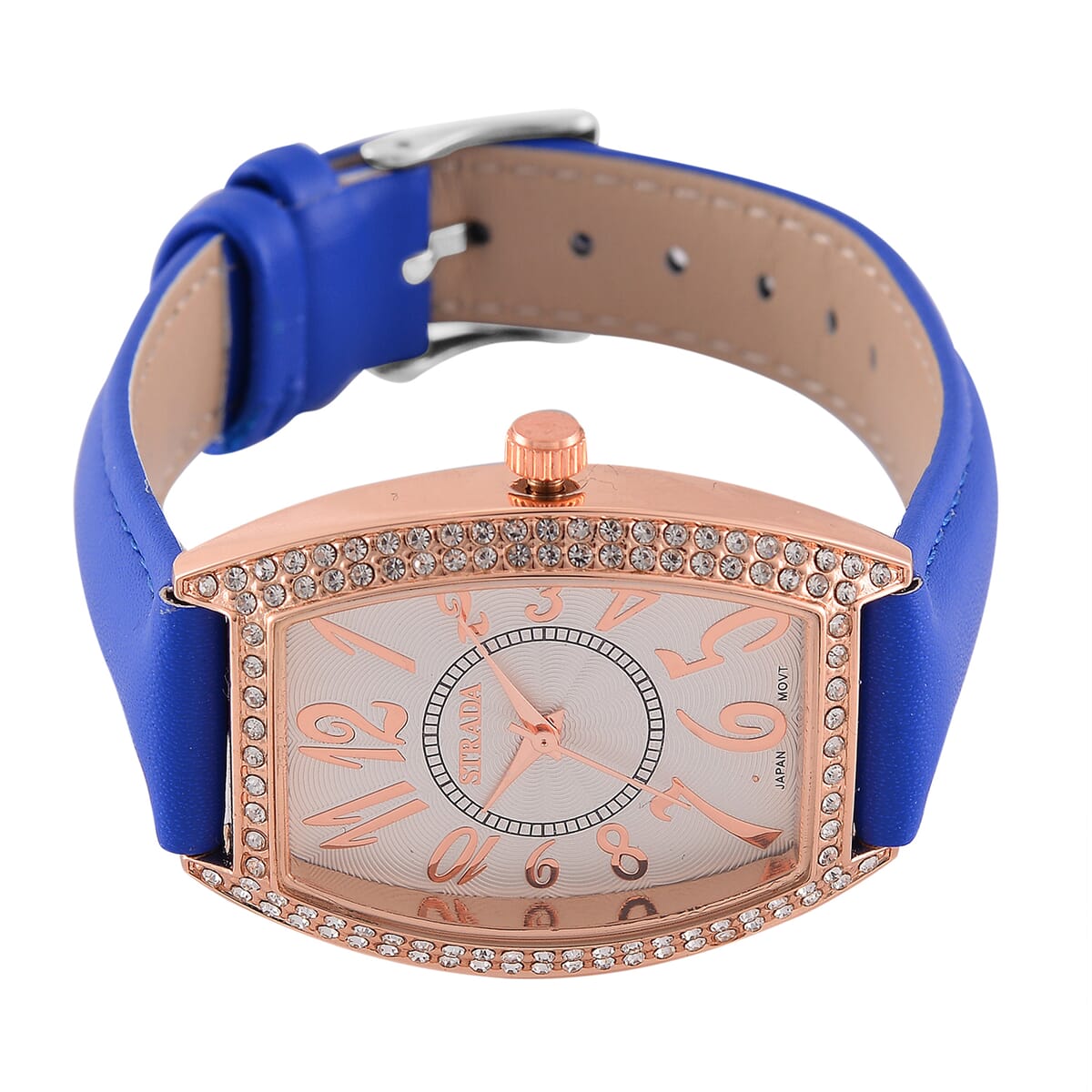Strada Austrian Crystal Japanese Movement Watch with Blue Faux Leather Strap (39.8x33.7mm) image number 3