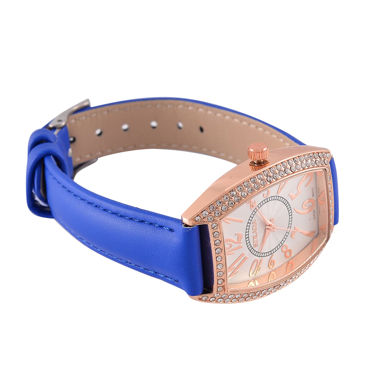 Strada Austrian Crystal Japanese Movement Watch with Blue Faux Leather Strap (39.8x33.7mm) image number 4