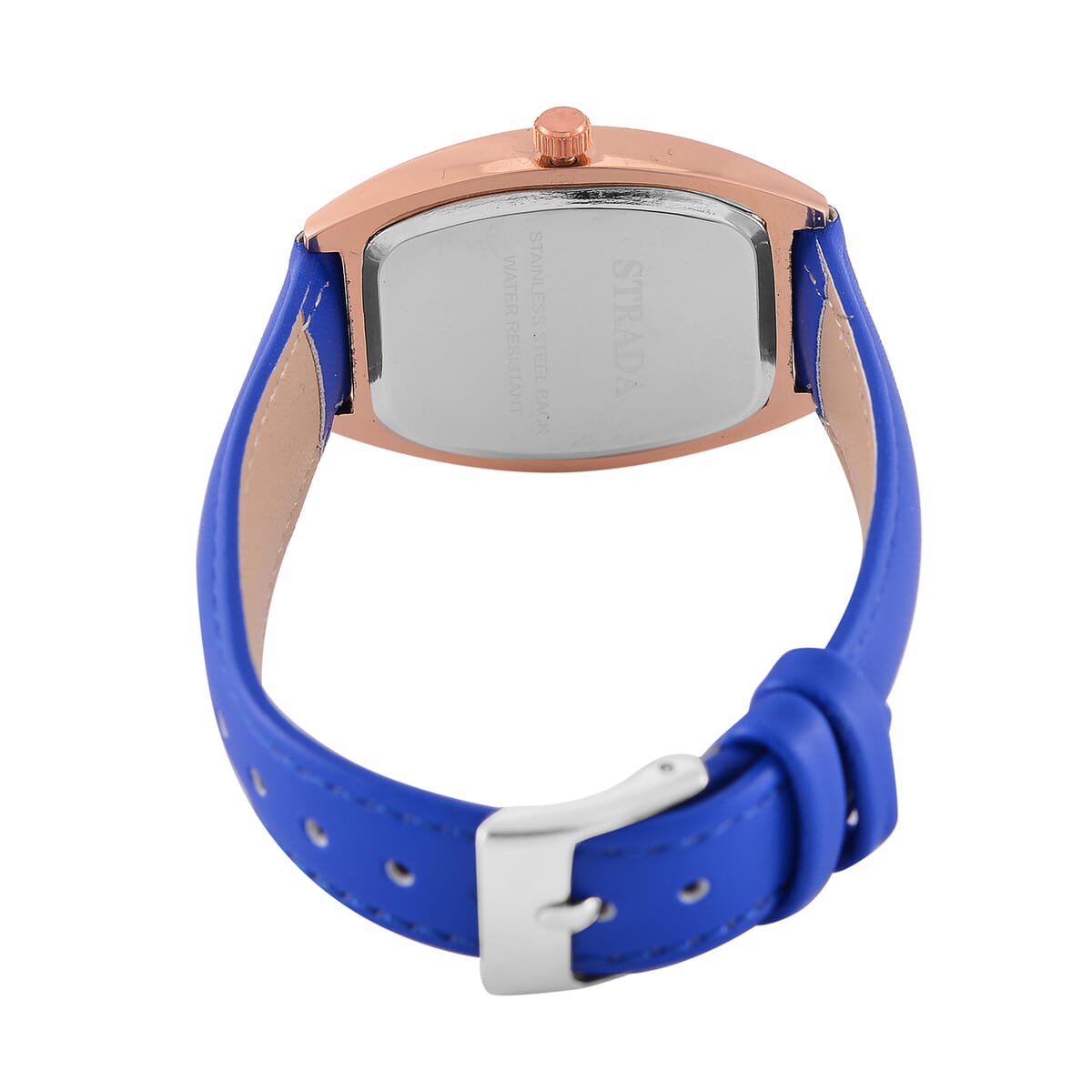 Strada Austrian Crystal Japanese Movement Watch with Blue Faux Leather Strap (39.8x33.7mm) image number 5
